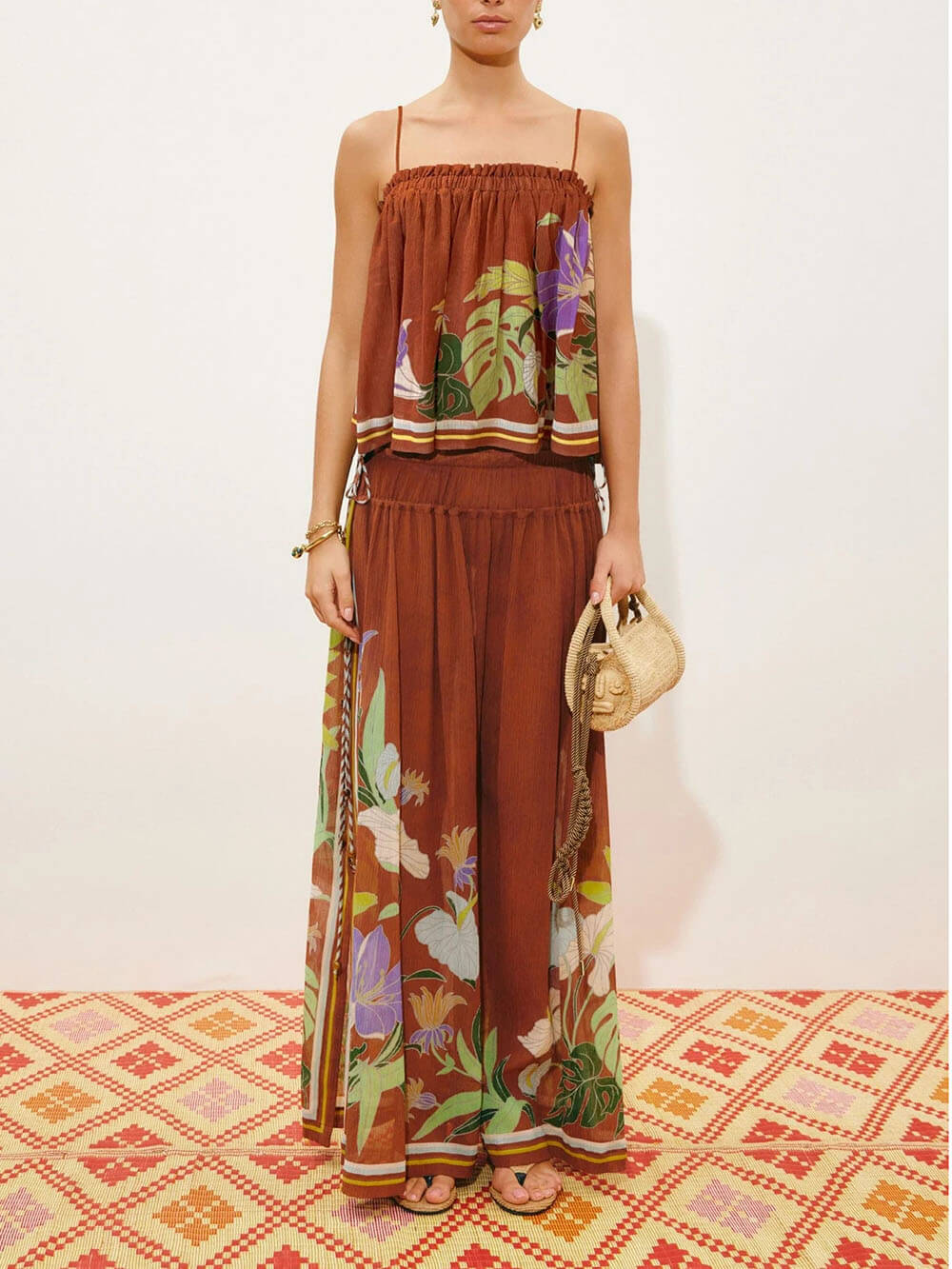 Spaghetti Strap Slit Wide-Leg Two-Piece Set
