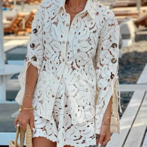 Lace Crochet Slit Vintage Two-Piece Set