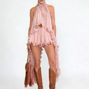 Asymmetric Neck Backless Two-Piece Set